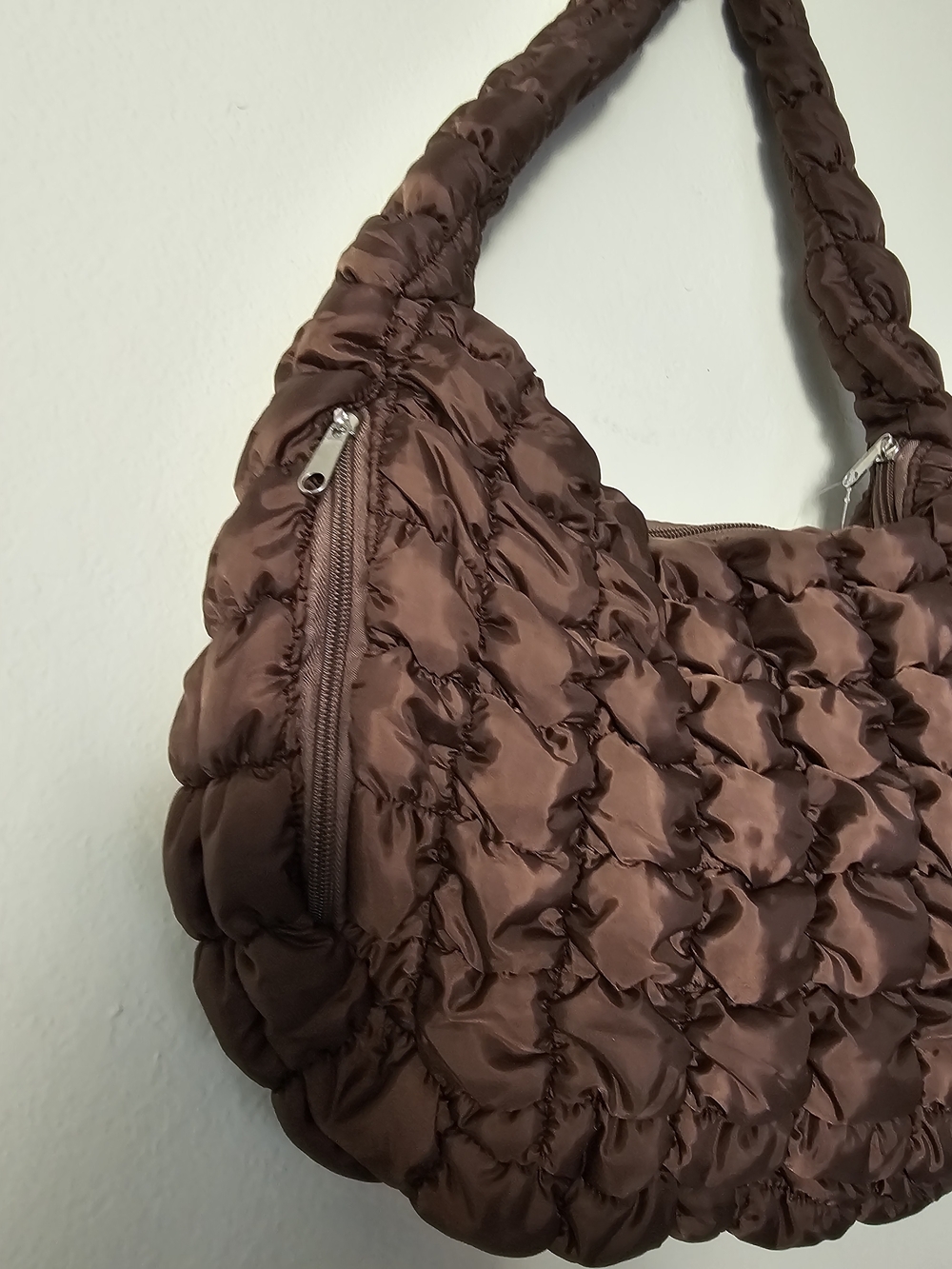 Quilted Crescent Shoulder Bag in Chocolate Brown - Picture 3 of 10